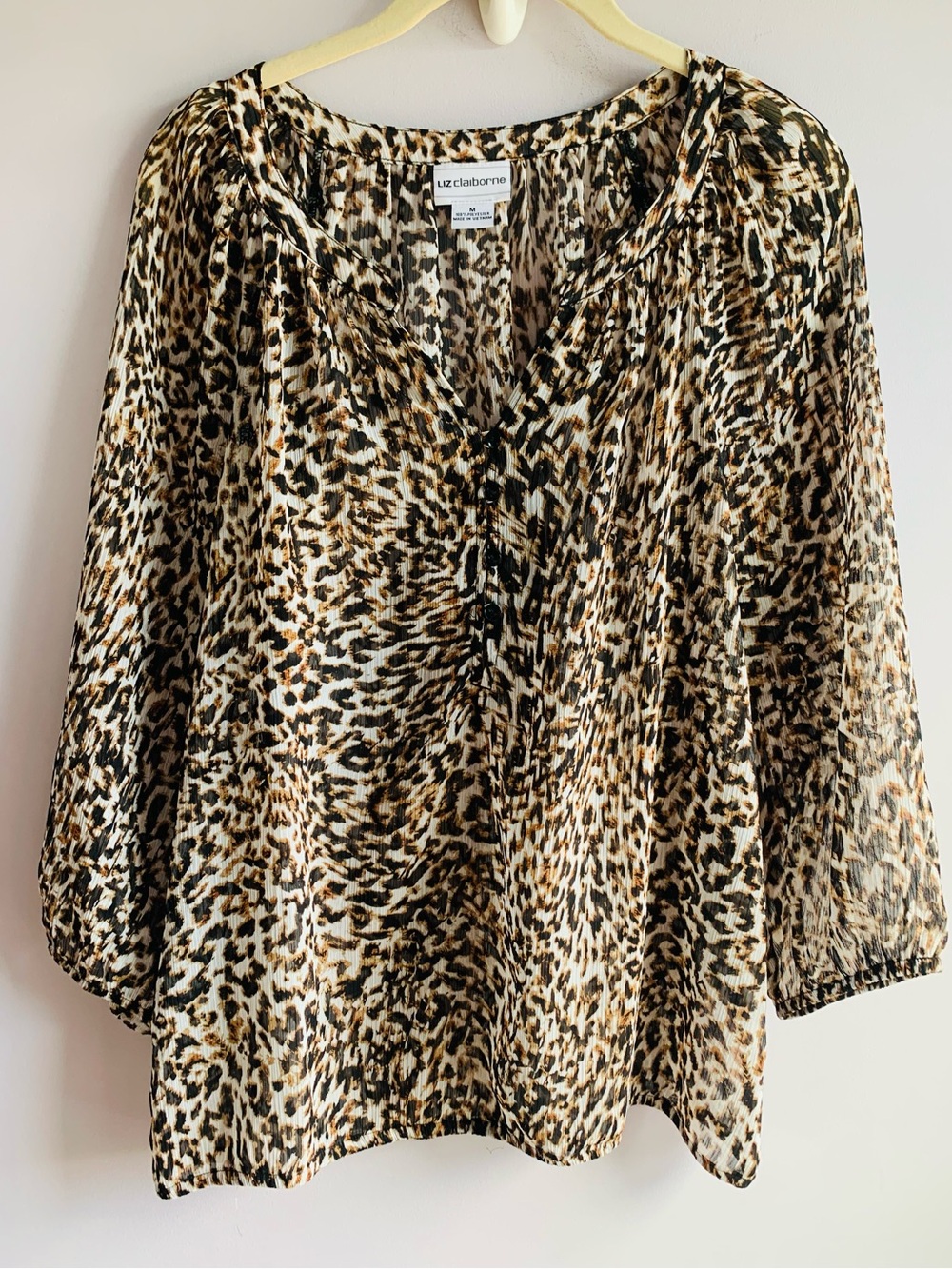 Liz Claiborne Blouse Top Leopard Print Semi Sheer Work Casual Comfortable Medium